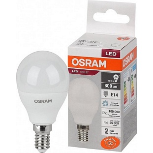 Лампа LED E14  10W/865 220V шар матовый 800Lm OSRAM