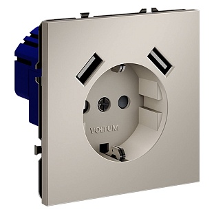 Розетка с з/к + 2xUSB, A + A, S70, Кашемир, VLS040403, VOLTUM