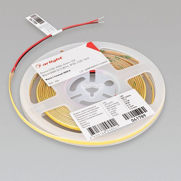 Лента LED COB-X504 6,5 W/m 12V IP20 COB/504 3000K 5mm (5м) 41789 ARLIGHT