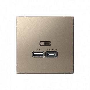 Розетка 2xUSB, A + C, 1,5A + 3A, ARTGALLERY, Шампань, GAL000529, SCHNEIDER ELECTRIC