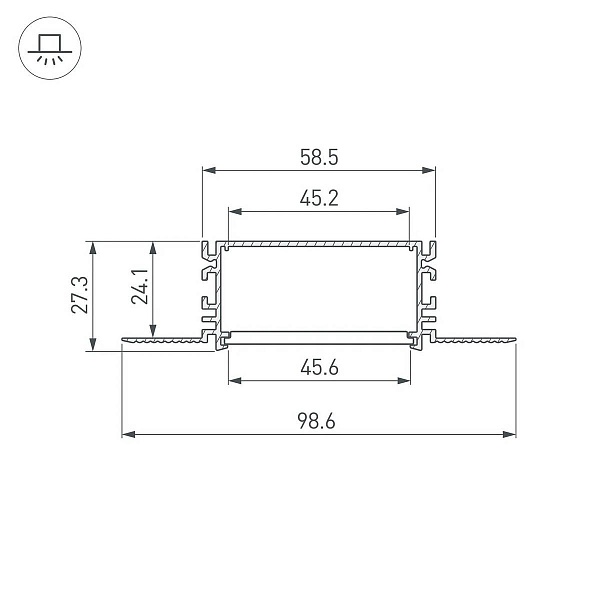 Профиль для ленты LED врезной FANTOM 27,3x98,6мм без рассеивателя (2м) 46423 ARLIGHT