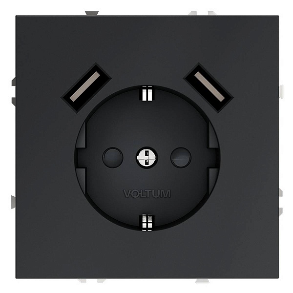 Розетка с з/к + 2xUSB, A + A, S70, Графит, VLS040407, VOLTUM