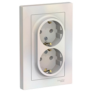 Розетка с з/к двойная, в сборе, ATLASDESIGN, Жемчуг, ATN000424, SCHNEIDER ELECTRIC