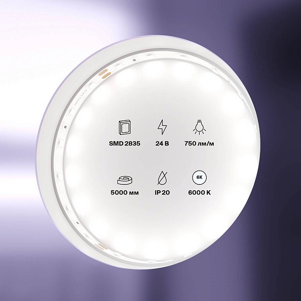 Лента LED STANDART 7,2 W/m 24V IP20 2835/60 6000K 8mm (5м) 20015 MAYTONI