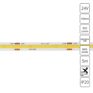 Лента LED 10 W/m 24V IP20 COB/320 4000K 8mm (5м) A2432008-02-4K ARTE LAMP