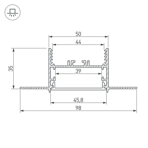 Профиль для ленты LED врезной FANTOM 35x98мм без рассеивателя (2м) 27160 ARLIGHT